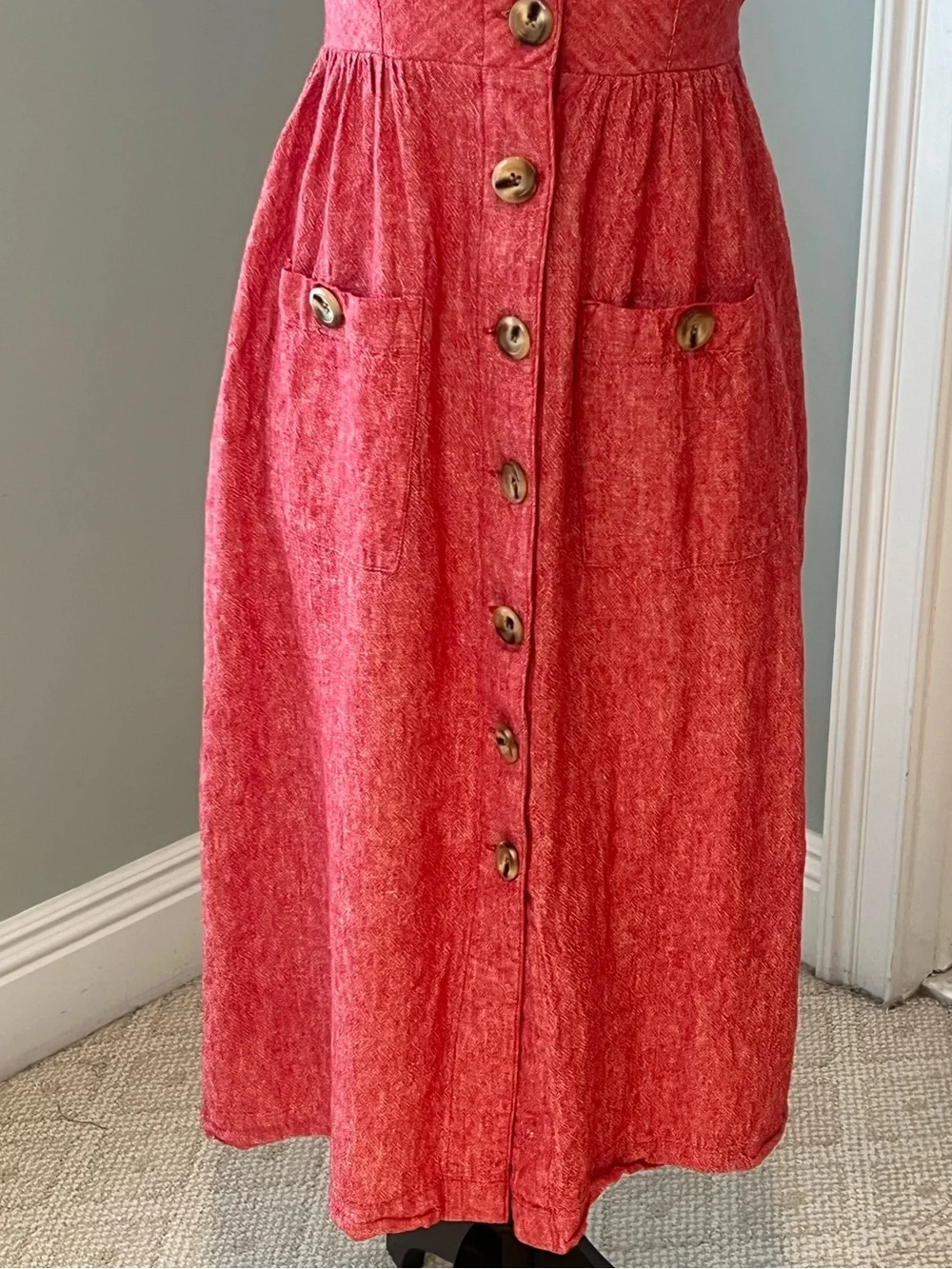 Indigo Rein coral-red linen-blend midi dress | Size S | Excellent Condition